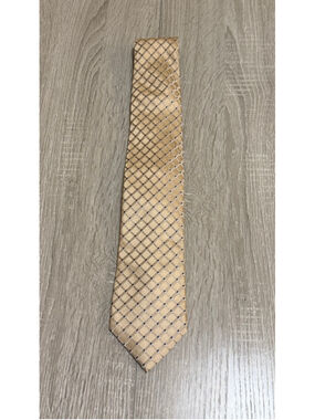 Men’s Club Room Silk Tie Gold Blue Check 60x3.5 Classic b9